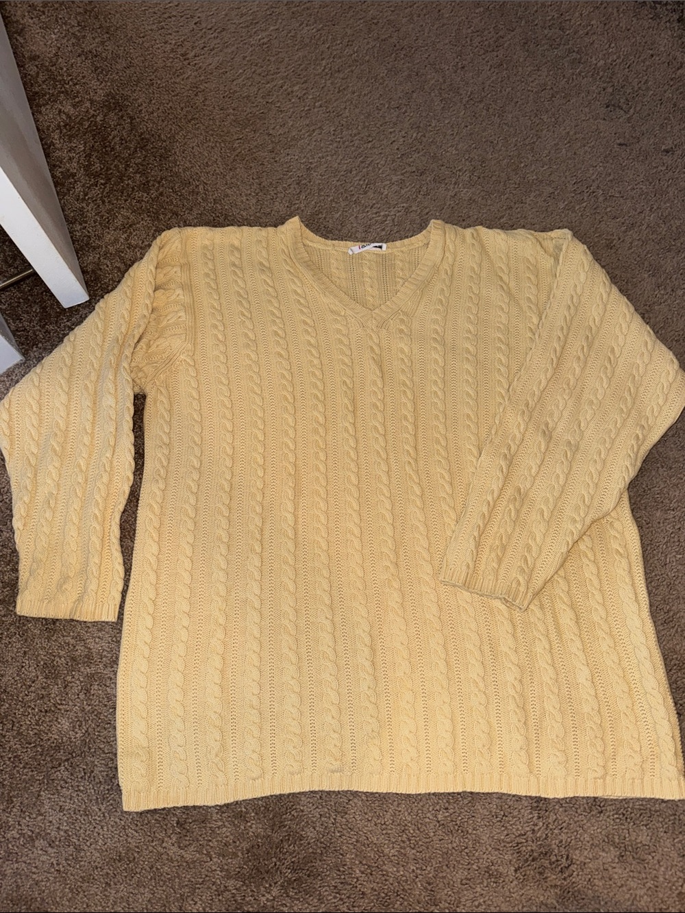 Talbots Light Yellow Cable Knit V-Neck Sweater